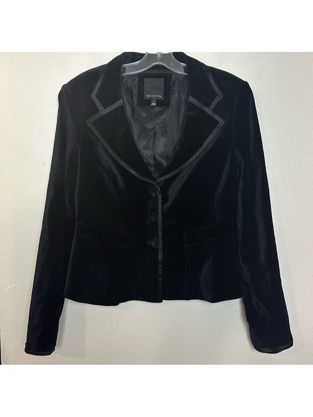 The Limited Black Velvet Ribbon Trim 3-Button Tailored Fit Blazer